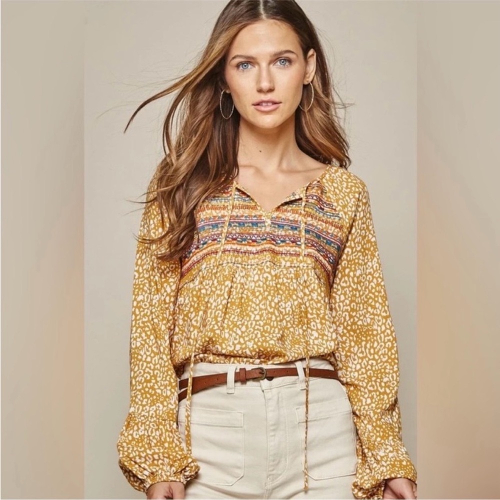 Savanna Jane Plus Size 2X Mustard Yellow Embroidered Cottage Romantic Prairie